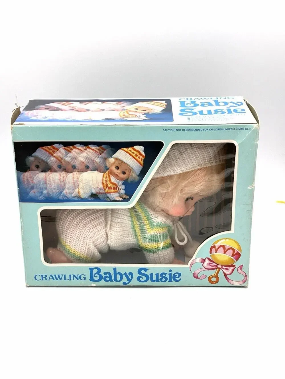 Vintage Crawling Baby Susie Doll NIB Battery Operated Vinyl Head Rooted Hair